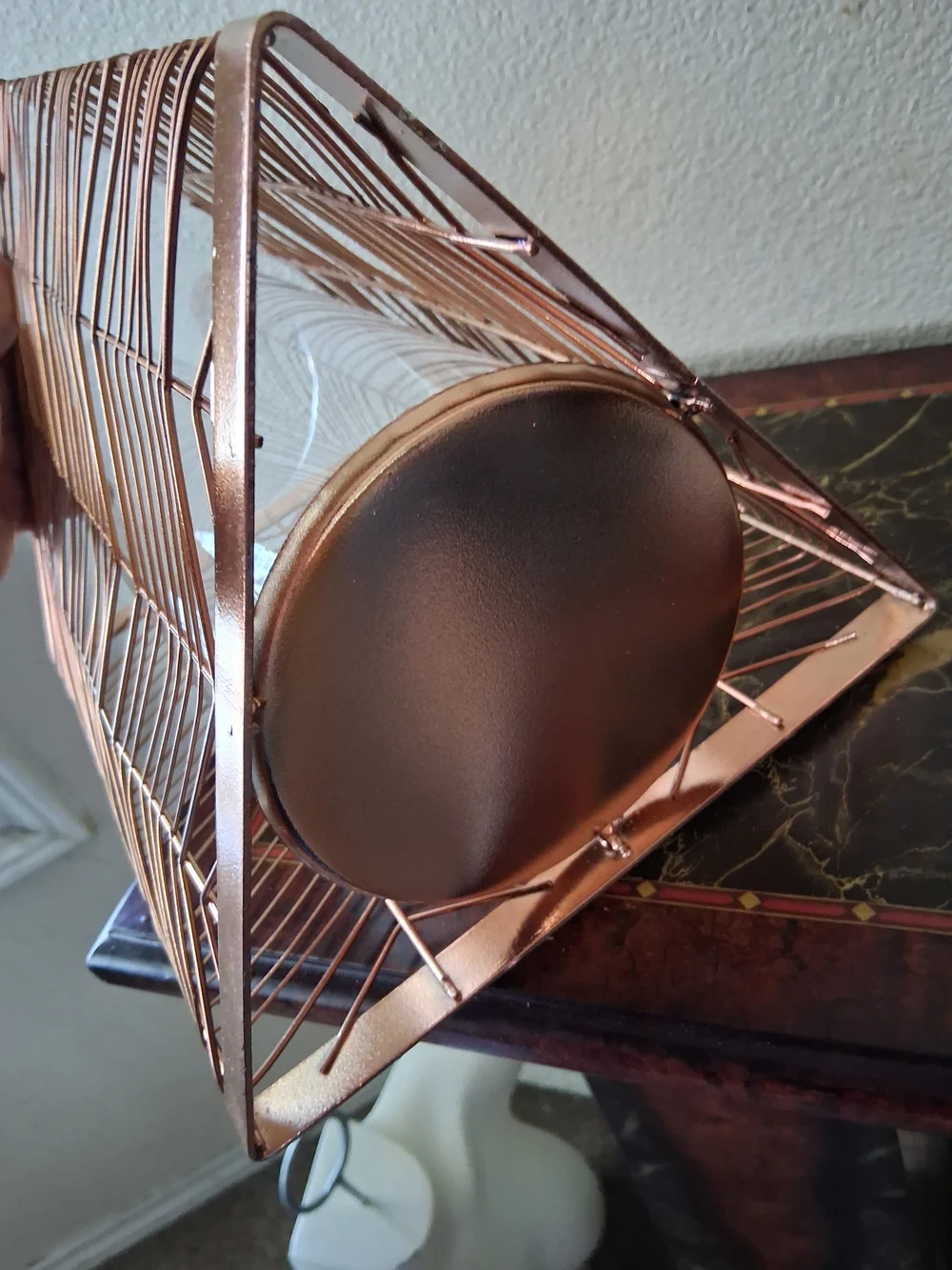 Copper Chevron Wire Hurricane Candle Holder with Glass Cylinder Pillar Holder Lg